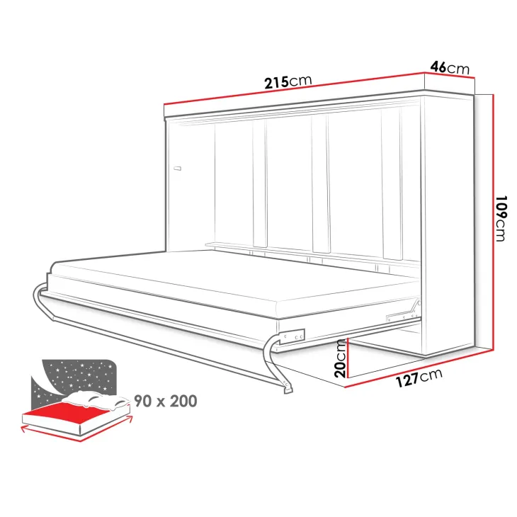Letto a scomparsa orizzontale 90x200 cm singolo bianco Chimera