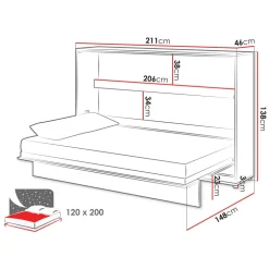Letto a scomparsa orizzontale 120x200 cm una piazza e mezza bianco Camelio