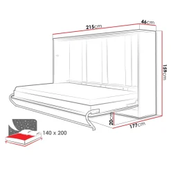 Letto a scomparsa orizzontale 140x200 cm alla francese bianco Chimera