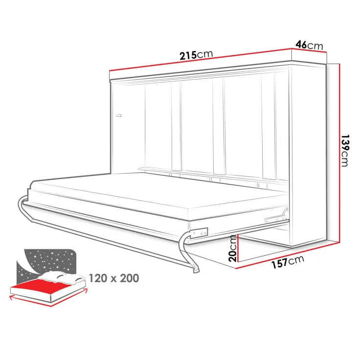 Letto a scomparsa orizzontale 120x200 cm una piazza e mezza grigio Chimera