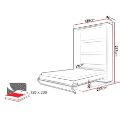 Letto a scomparsa verticale 120x200 cm una piazza e mezza bianco Chimera