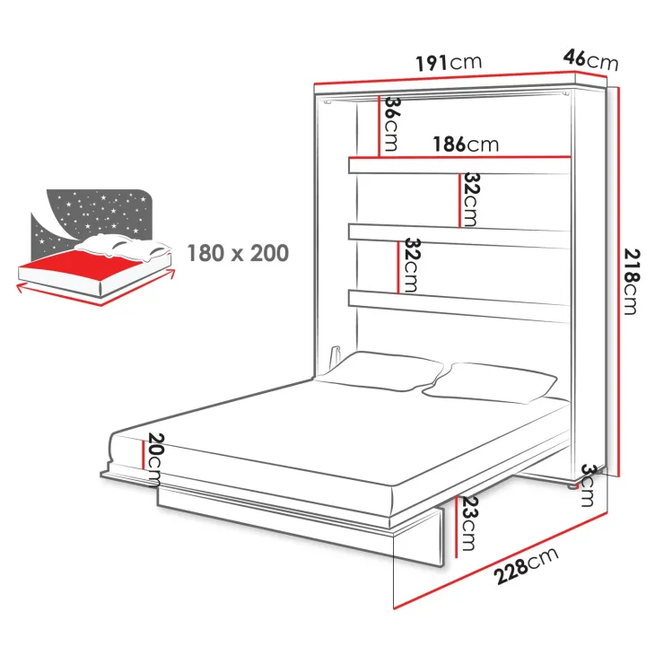 Letto a scomparsa verticale 180x200 cm matrimoniale oversize bianco Camelio