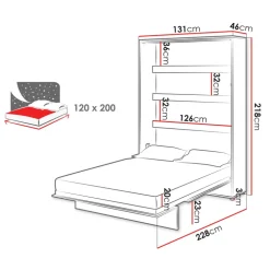 Letto a scomparsa verticale 120x200 cm una piazza e mezza bianco Camelio