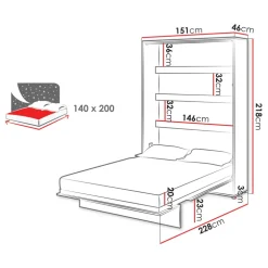 Letto a scomparsa verticale 140x200 cm alla francese bianco Camelio