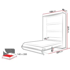Letto a scomparsa verticale 140x200 cm alla francese grigio Chimera