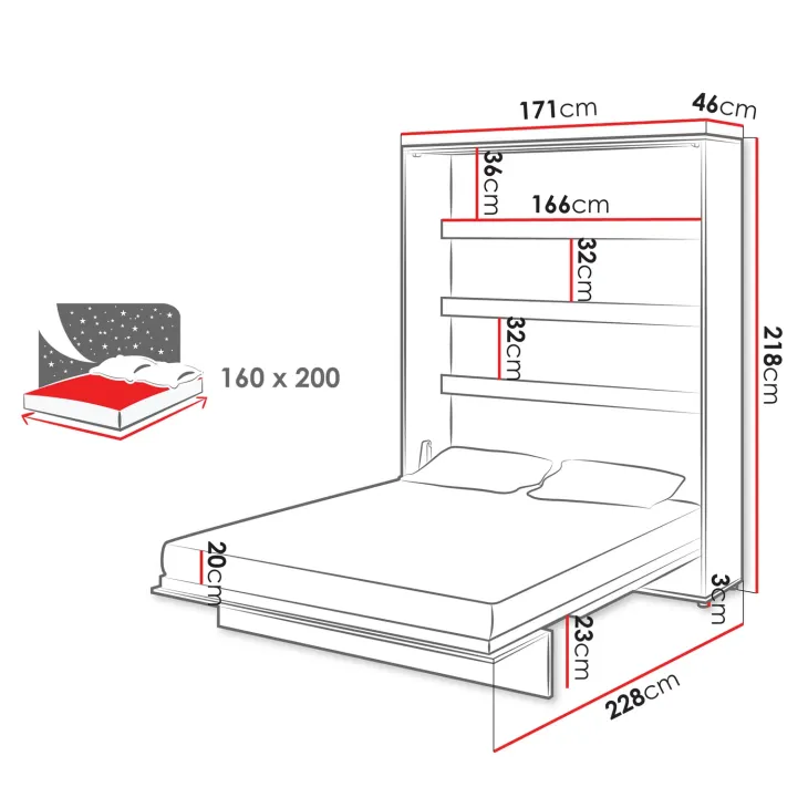 Letto a scomparsa verticale 160x200 cm matrimoniale grigio Camelio