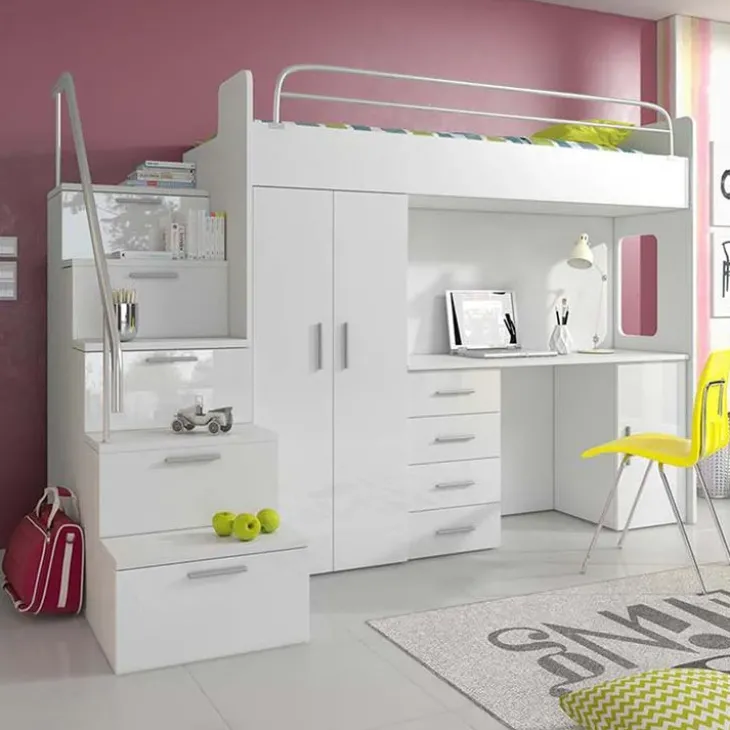 Letto a soppalco con armadio 254x120cm bianco Simone Gihome®
