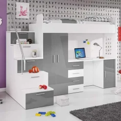 Letto a soppalco con armadio 254x120cm bianco grigio Simone Gihome®