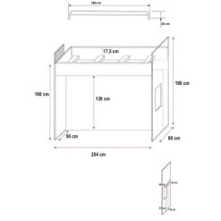 Letto a soppalco con armadio 254x120cm bianco rosa Simone Gihome®