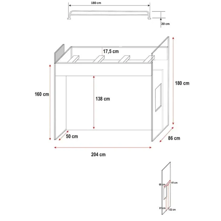 Letto a soppalco con armadio 254x120cm bianco rosa Simone Gihome®