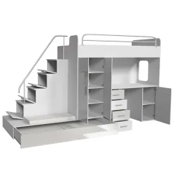 Letto a soppalco con armadio 324x180cm bianco rosa 2 letti Diego Gihome®