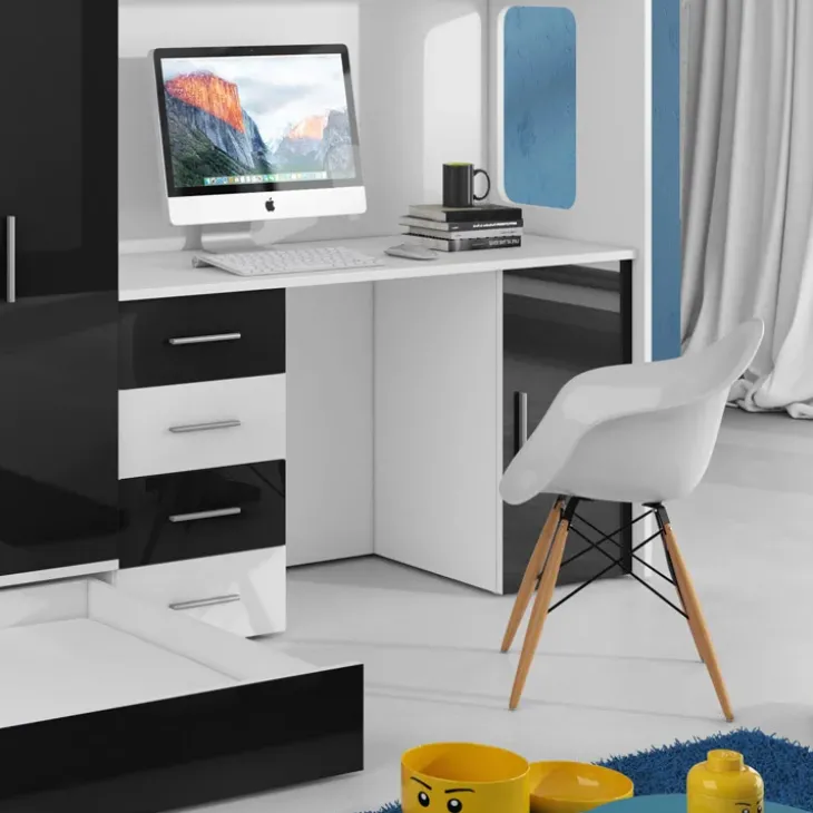 Letto a soppalco con armadio 324x180cm bianco nero 2 letti Diego Gihome®