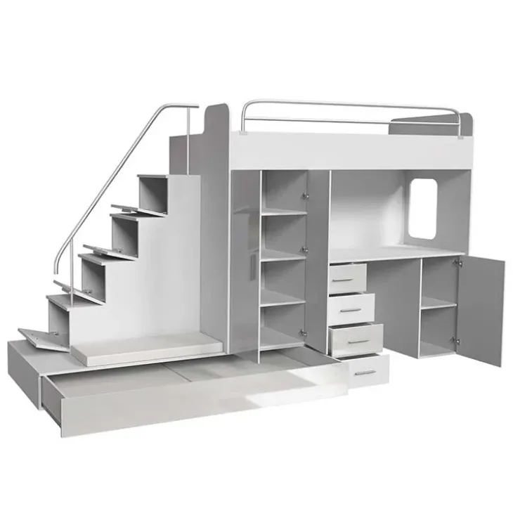 Letto a soppalco con armadio 324x180cm bianco 2 letti Diego Gihome®