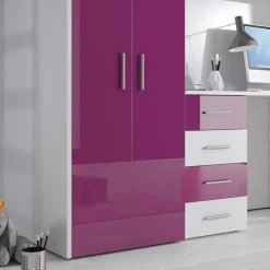Letto a soppalco per bambini con armadio 204x86cm bianco viola Luca