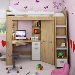 Letto a soppalco 204x120cm destra quercia bianco Dollie Gihome®