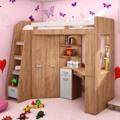 Letto a soppalco 204x120cm sinistra rovere miele bianco frassinato Dollie Gihome®