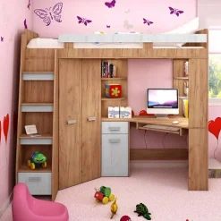 Letto a soppalco 204x120cm sinistra rovere miele bianco frassinato Dollie Gihome®