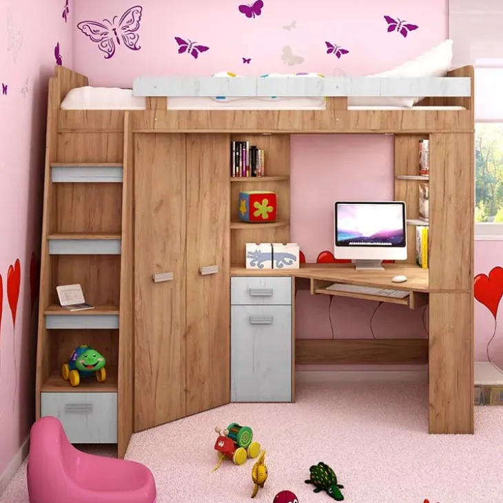 Letto a soppalco 204x120cm sinistra rovere miele bianco frassinato Dollie Gihome®