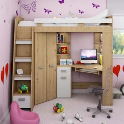 Letto a soppalco 204x120cm sinistra quercia bianco Dollie Gihome®