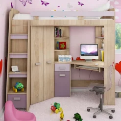 Letto a soppalco 204x120cm sinistra rovere rosa Dollie Gihome®