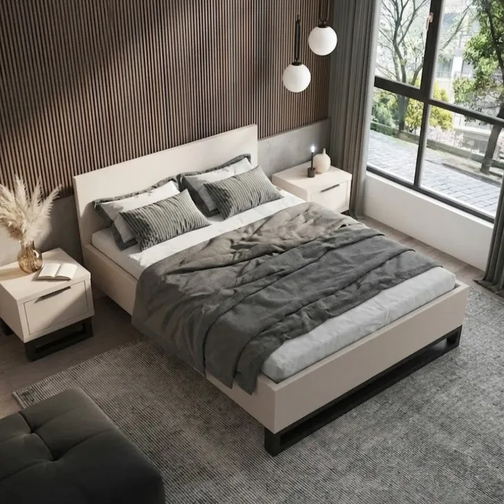 Letto contenitore alla francese 140x200cm beige cashmere Petra