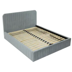 Letto contenitore alla francese 140x200cm imbottito velluto grigio Poffi
