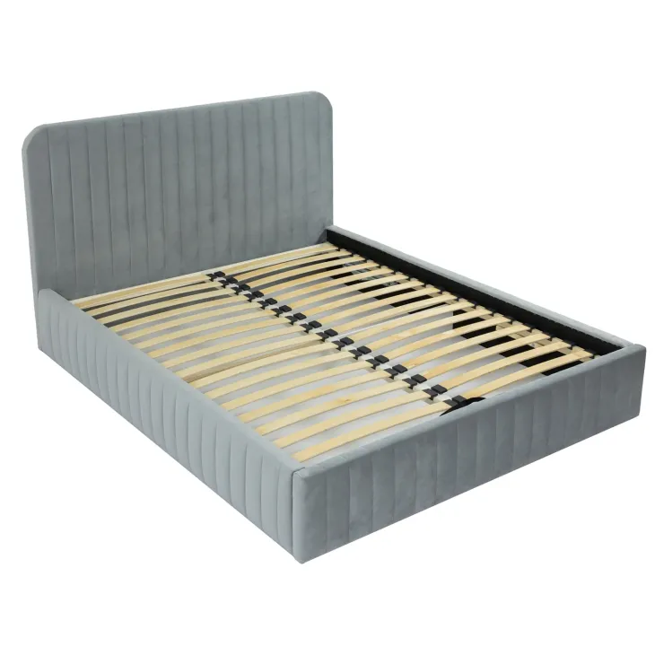 Letto contenitore alla francese 140x200cm imbottito velluto grigio Poffi