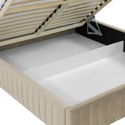 Letto contenitore alla francese 140x200cm imbottito velluto beige Poffi