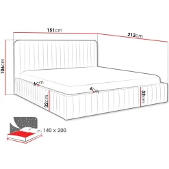 Letto contenitore alla francese 140x200cm imbottito velluto rosa Poffi