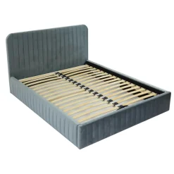 Letto contenitore alla francese 140x200cm imbottito velluto grigio scuro Poffi