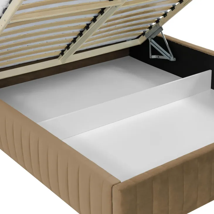 Letto contenitore alla francese 140x200cm imbottito velluto tortora Poffi