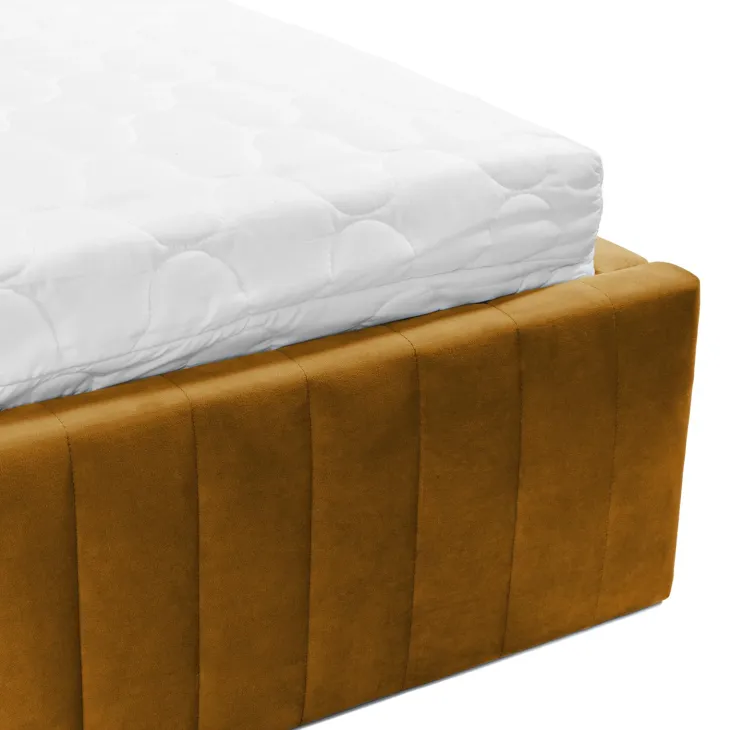 Letto contenitore matrimoniale oversize 180x200 imbottito velluto senape Poffi