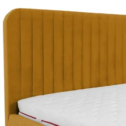 Letto contenitore matrimoniale oversize 180x200 imbottito velluto senape Poffi