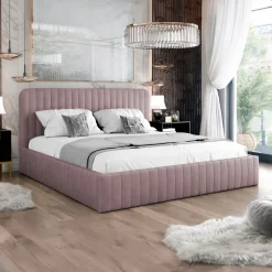 Letto contenitore matrimoniale oversize 180x200 imbottito velluto rosa Poffi