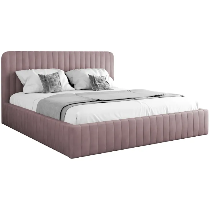 Letto contenitore matrimoniale oversize 180x200 imbottito velluto rosa Poffi