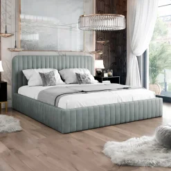 Letto contenitore matrimoniale oversize 180x200 imbottito velluto grigio Poffi