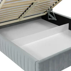 Letto contenitore matrimoniale oversize 180x200 imbottito velluto grigio Poffi