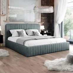 Letto contenitore matrimoniale oversize 180x200 imbottito velluto grigio scuro Poffi