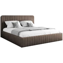 Letto contenitore matrimoniale oversize 180x200 imbottito velluto marrone Poffi