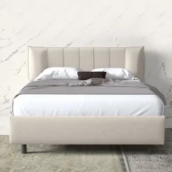 Letto contenitore matrimoniale 160x195 imbottito tessuto bianco CozyHaven
