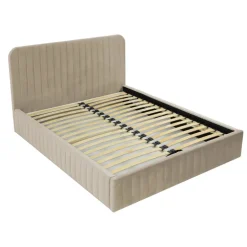 Letto contenitore matrimoniale 160x200 imbottito velluto beige Poffi