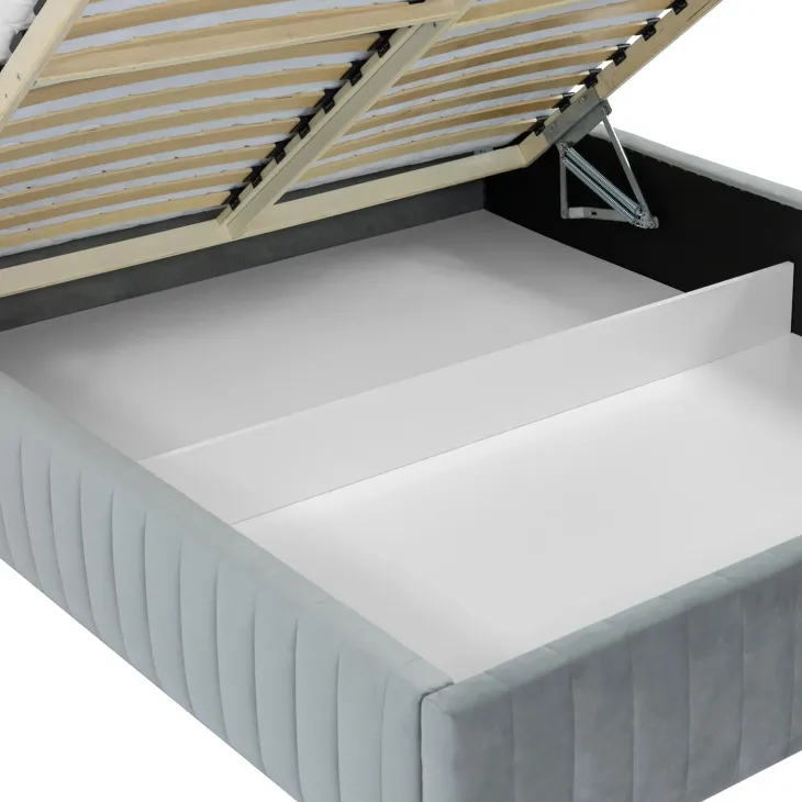 Letto contenitore matrimoniale 160x200 imbottito velluto grigio Poffi