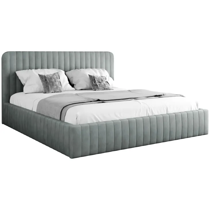 Letto contenitore matrimoniale 160x200 imbottito velluto grigio Poffi