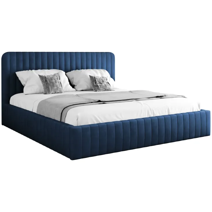 Letto contenitore matrimoniale 160x200 imbottito velluto blu Poffi
