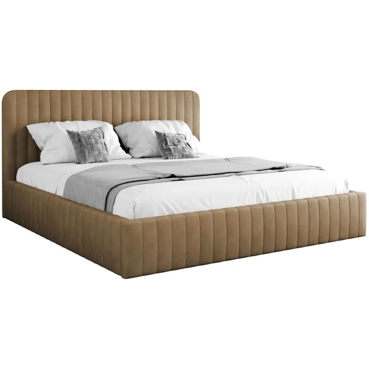 Letto contenitore matrimoniale 160x200 imbottito velluto tortora Poffi