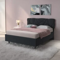 Letto contenitore matrimoniale 160x195 imbottito tessuto antracite LuxeSleep