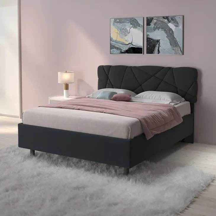 Letto contenitore matrimoniale 160x195 imbottito tessuto antracite LuxeSleep
