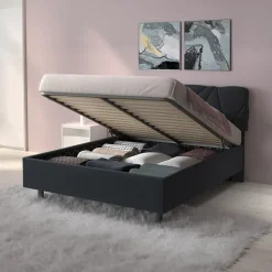 Letto contenitore matrimoniale 160x195 imbottito tessuto antracite LuxeSleep