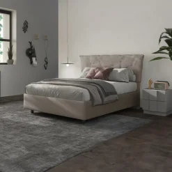Letto contenitore matrimoniale 160x195 imbottito tessuto tortora DreamSpace