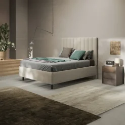 Letto contenitore matrimoniale 160x195 imbottito tessuto bouclè beige CozyCubby